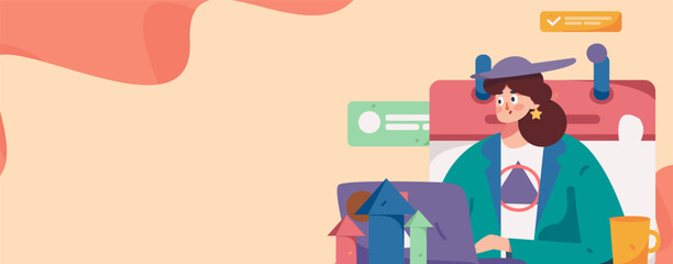 Business people working in flat vector concept operation hand drawn illustration