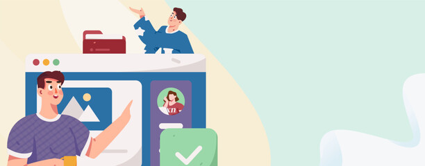 Business people working in flat vector concept operation hand drawn illustration
