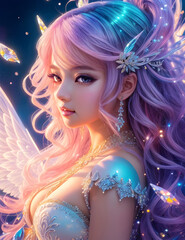 Angel in white dress with white wings, bright background. AI Generative
