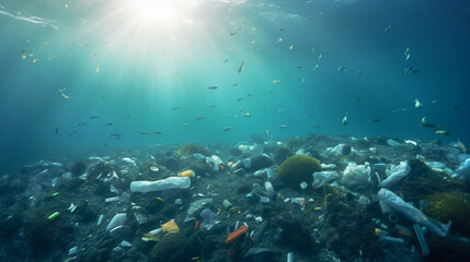 Naklejka premium Plastic pollution in the ocean.
