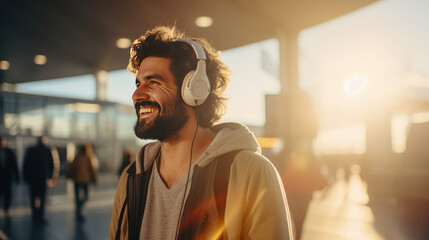 Tourist on hand touching and looking at a smartphone   enjoying free time, generative AI.
