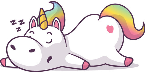 lazy sleeping unicorn character vector cartoon illustration