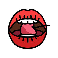 cherry sexy mouth female color icon vector. cherry sexy mouth female sign. isolated symbol illustration