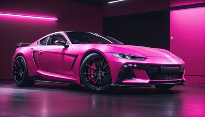 Pink modern luxury fast sports car four wheels vehicle