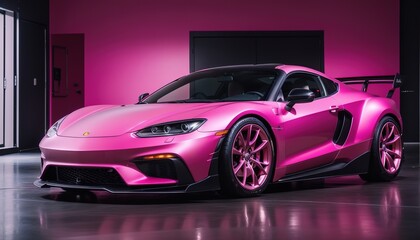 Fototapeta na wymiar Pink modern luxury fast sports car four wheels vehicle