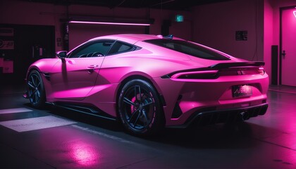 Luxury pink modern sports car vehicle, Expensive sports car in small vehicle garage