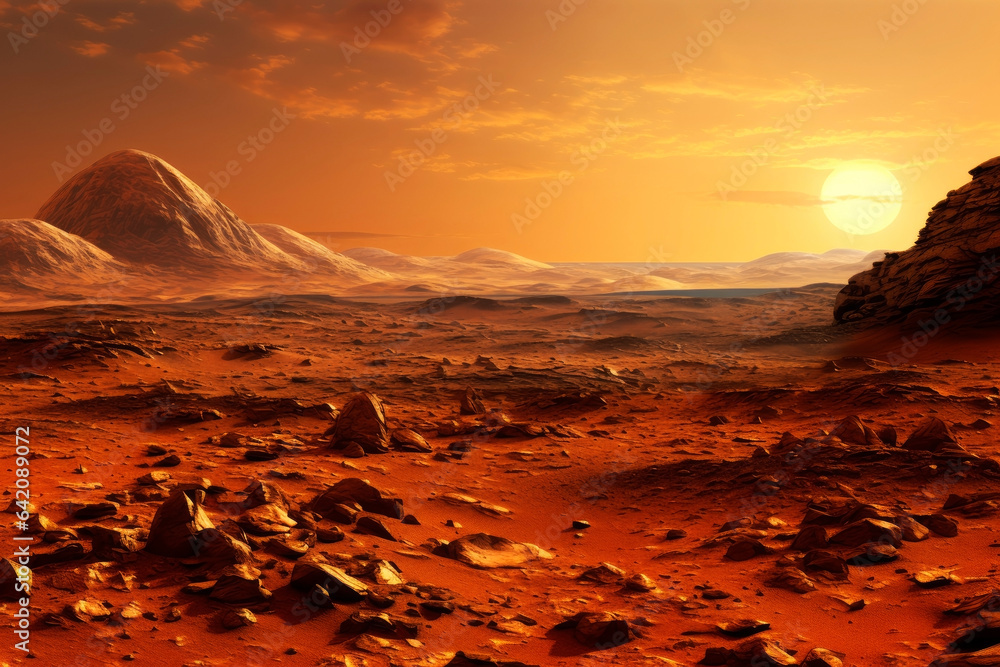 Wall mural surface of the planet mars. generative ai