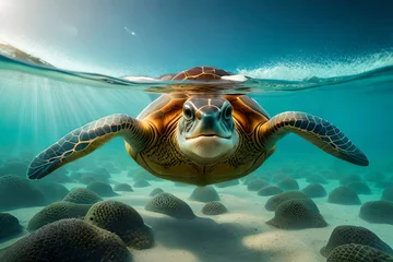 Poster sea turtle swimming © Johnny arts