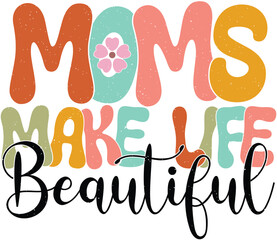 Mother's Day Mom Sublimation Design. Colorful Wavy Love Heart Typography for Mom Valentine Gift.