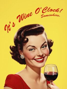 Wine o'clock poster in 1950s ad style