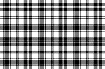 Plaid seamless pattern. Black check on white background. Repeated gingham geometric patern. Scottish style for design prints. Repeating texture checks plaids. Repeat fabric. Vector illustration