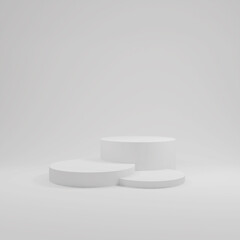 3d minimal podium or pedestal display on white background with cylinder stand concept. Blank product shelf standing backdrop. 3D rendering illustration.
