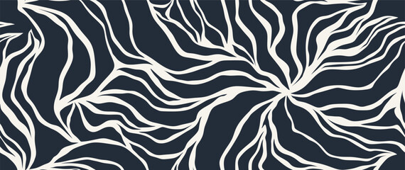 Hand drawn minimal abstract organic shapes seamless pattern, leaves and zebra texture.   © andin