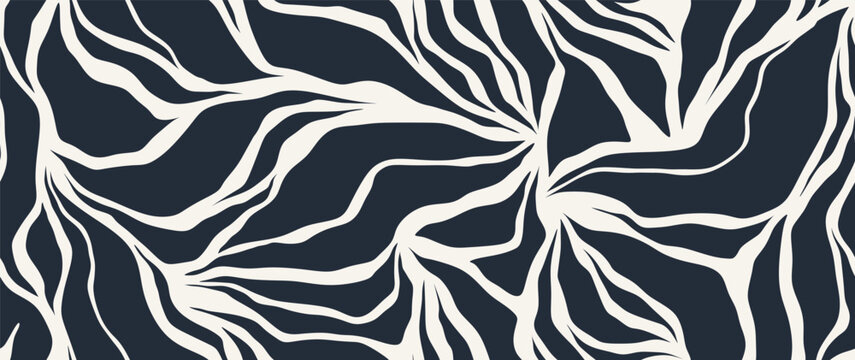 Hand drawn minimal abstract organic shapes seamless pattern, leaves and zebra texture.	