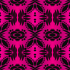 Seamless colourful batik ethnic dayak flowers line art pattern background for textile or fashion 