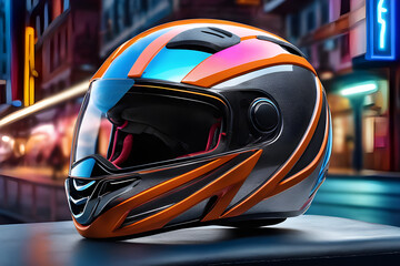 Fototapeta premium Exquisite Beauty of a Colorful Bike Helmet in Stunning Close-up Imagery