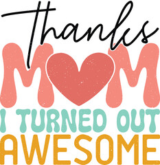 Mother's Day Mom Sublimation Design. Colorful Wavy Love Heart Typography for Mom Valentine Gift.