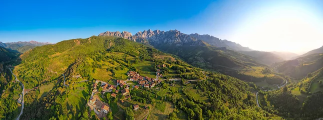 Tuinposter Noord-Europa Aerial view of the Spanish village of Mogrovejo at sunrise 