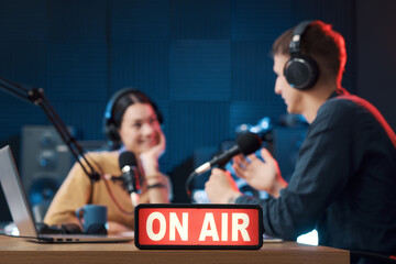 Interview at the radio broadcasting studio