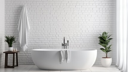 Fototapeta na wymiar Interior of bathroom and bathtub in modern house.