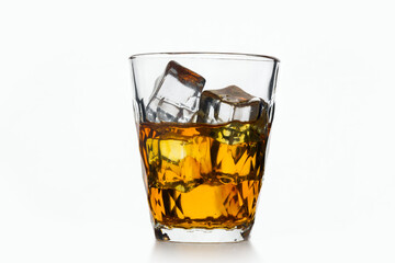 whiskey glass with ice isolated on white