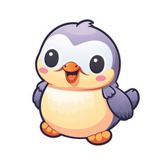 Obraz premium kawaii sticker, A cute Penguin stirring, designed with colorful contours and isolated