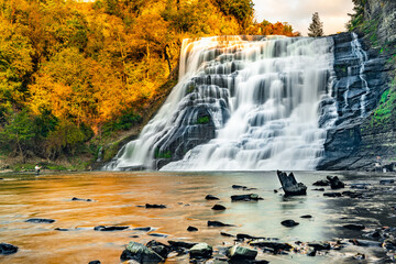 Sunny autumn fall photo of Ithaca Falls