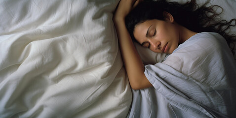 Woman asleep in bed, sleeping on side