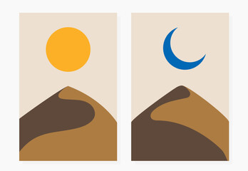 Desert landscape poster set minimal style vector 10 eps