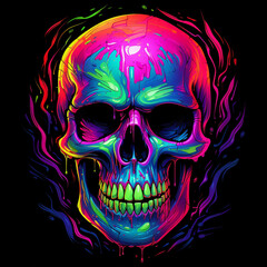 Metal skull in holographic colors neon light