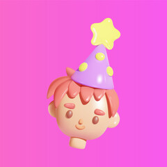 Birthday boy portrait 3D vector icon.