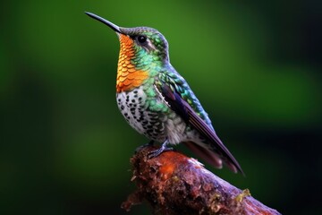 Fly detail, moving wings. White-bellied Woodstar, hummingbird with clear green background. Bird from Tandayapa, Ecuador. Flying hummingbird in tropical forest.