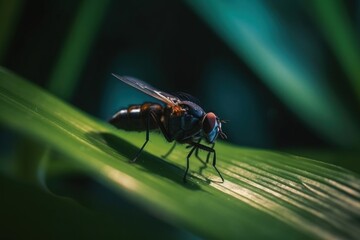 Close Up of a fly on a leaf.