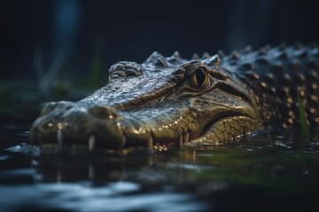 Fototapeta premium crocodile smiles.the crocodile's eyes looking directly at the camera.crocodile looks directly into the camera.crocodile smiles and shows her teeth. close-up photo of crocodile's eyes