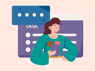 Business people working in flat vector concept operation hand drawn illustration