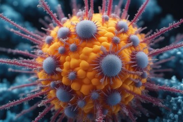 Fototapeta premium Eris Covid virus strain EG.5 under microscope. Generative AI