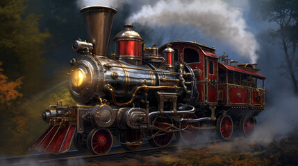 Fototapeta premium steam train travelling through the forest