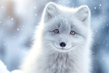 Baby Arctic fox (Vulpes lagopus) in snow habitat, winter landscape, Svalbard, Norway