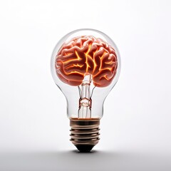 brain light bulb on white background