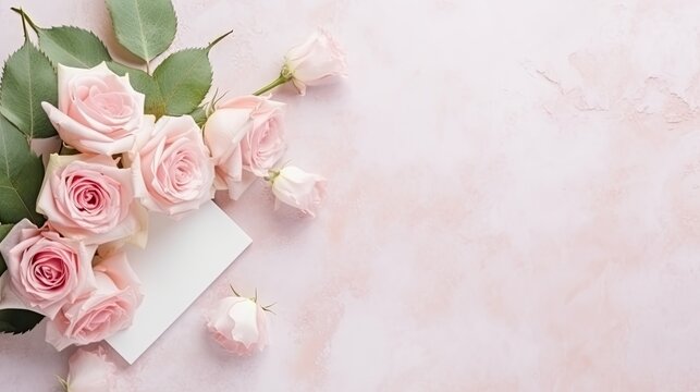 Roses and wedding invitation card mockup