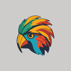 Cartoon illustration of head of parrot, flat design, can be use as logo