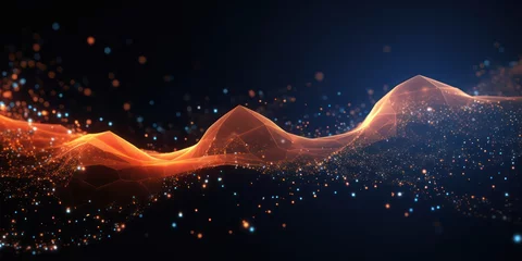  Abstract Waving Particle Technology Background Design. Abstract wave moving dots flow particles, hi-tech and big data background design for brochures, flyers, magazine, business card, banner. © Eli Berr