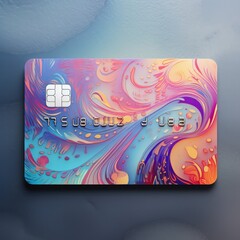 Design colored credit or debit card on a dark background. Generative AI.