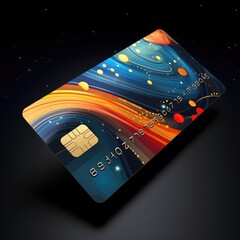 Design colored credit or debit card on a dark background. Generative AI.