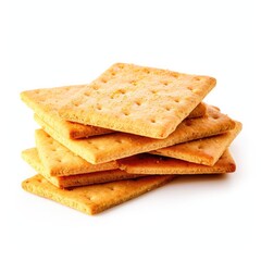 Fototapeta premium Golden crispy crackers on the white background. Generative AI.