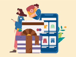 Festive Shopping E-Commerce Online Shopping People Flat Vector Concept Operation Hand Drawn Illustration