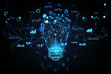 Idea neon bulb concept of start up and brainstorm.