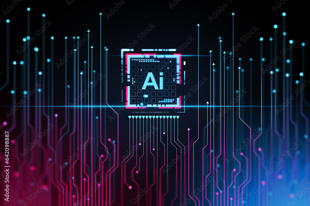Poster ai sign. machine learning and computer vision technology concept.