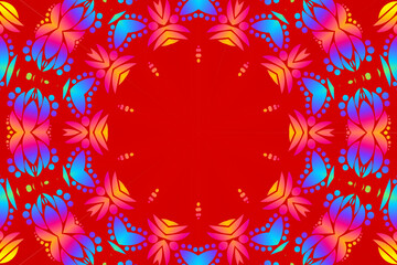 Beautiful colourful caleidoscope gradient flower art batik ethnic dayak borneo pattern background 