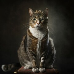 Naklejka na ściany i meble Regal Feline: A Crowned Cat on its Throne
